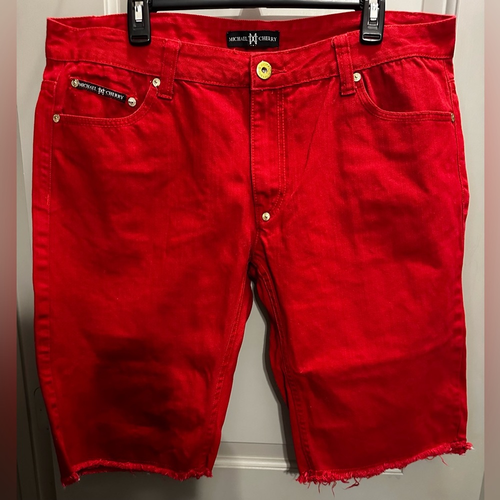 Michael Cherry Size 38 Red Bling Pocket Shorts Pre-owned